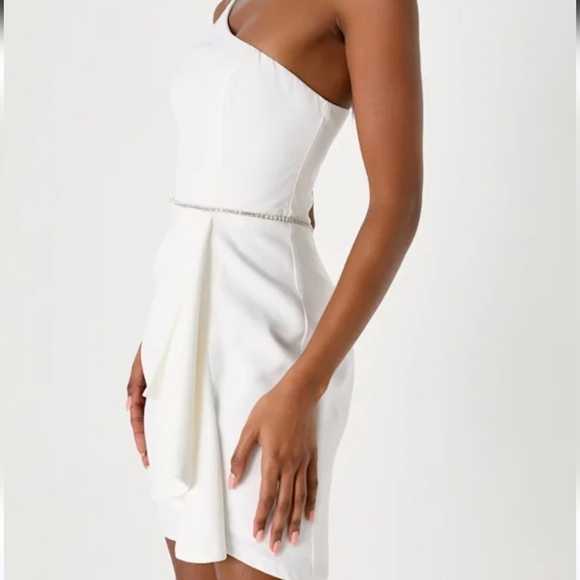 Women’s Lulus Brilliant Bliss White Rhinestone One-Shoulder Tulip L Mini Dress - Picture 3 of 12